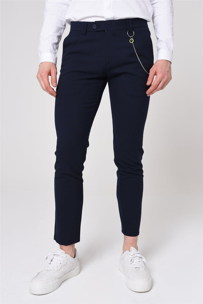 Men's Navy Blue Slim Fit Trousers