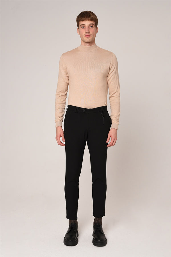 Men's Black Cotton Slim Fit Pants
