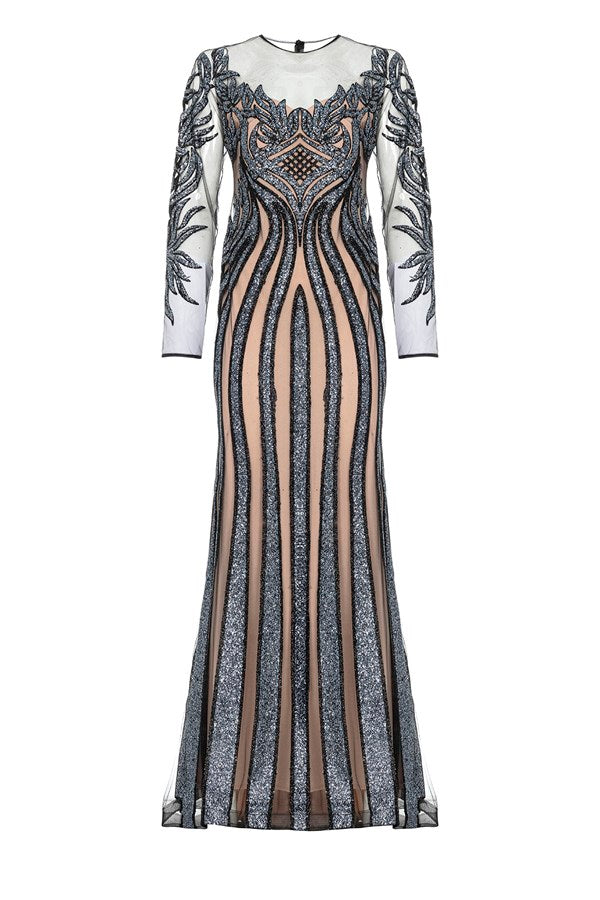 Women's Glitter Anthracite - Beige Evening Dress