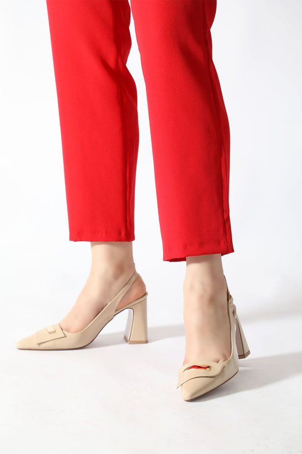 Women's Pointed Toe Beige Heeled Shoes