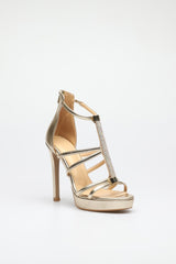 Women's Gemmed Gold Heeled Shoes