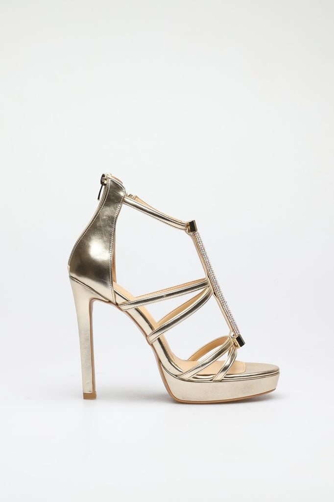 Women's Gemmed Gold Heeled Shoes