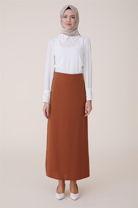 Women's Plain Tile Red Long Skirt