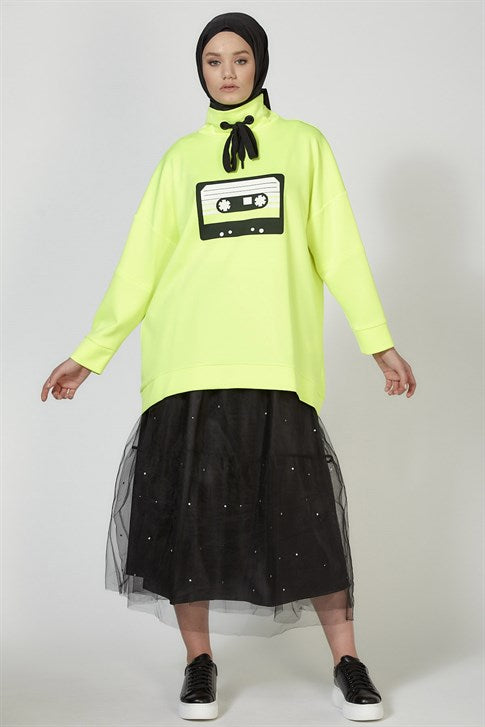 Women's Tulle Detail Black Skirt