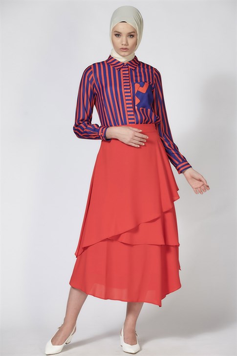 Women's Ruffle Vermilion Long Skirt