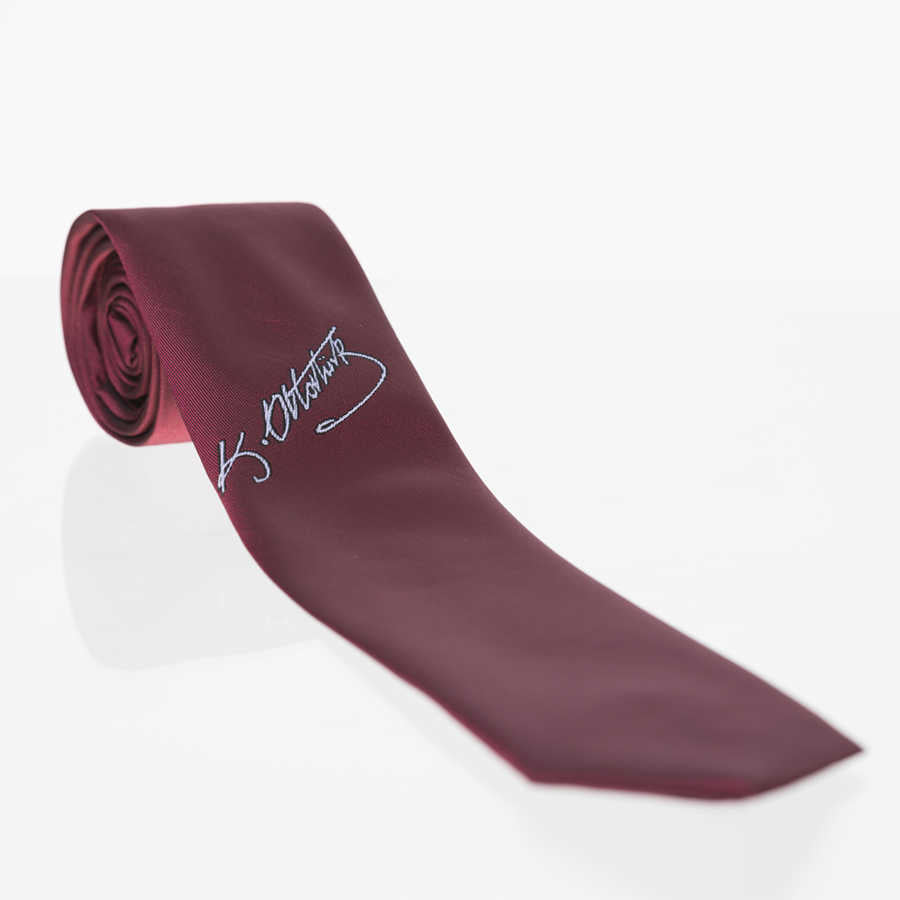 Atatürk Signature Pattern Claret Red Woven Tie