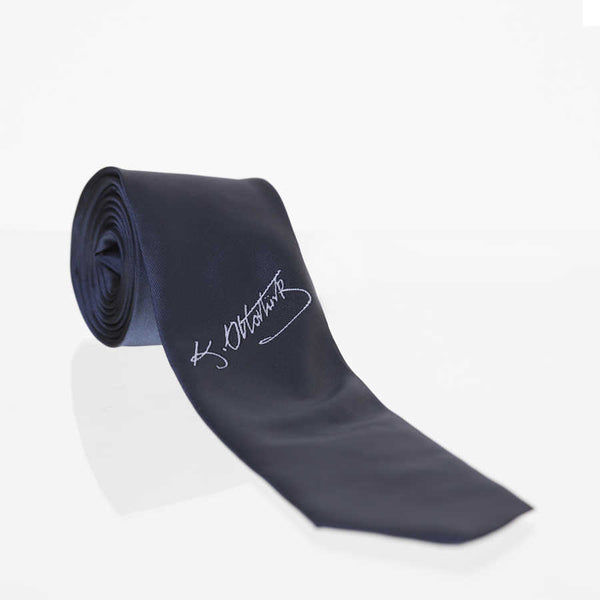 Atatürk Signature Pattern Navy Blue Woven Tie