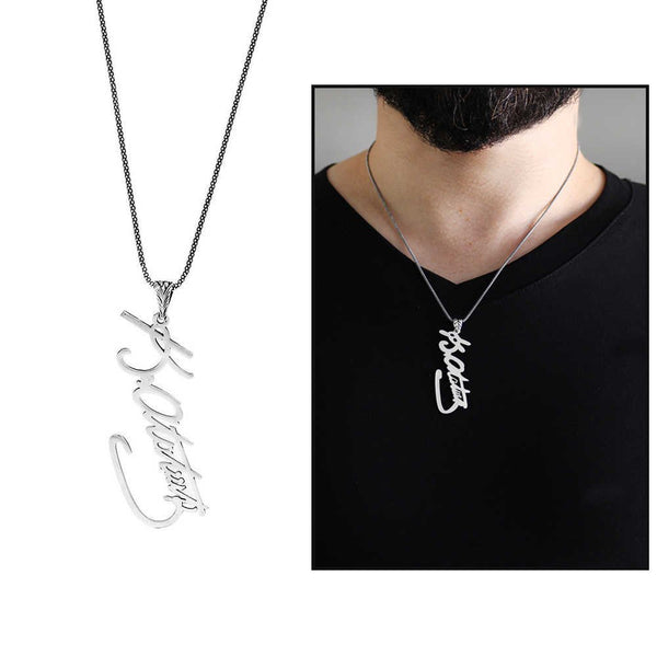 Men's Laser Cut Atatürk Signature Pendant 925 Carat Silver Necklace