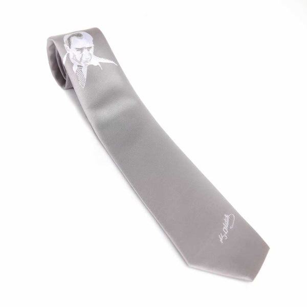 Atatürk And Signed Patterned Grey Woven Tie