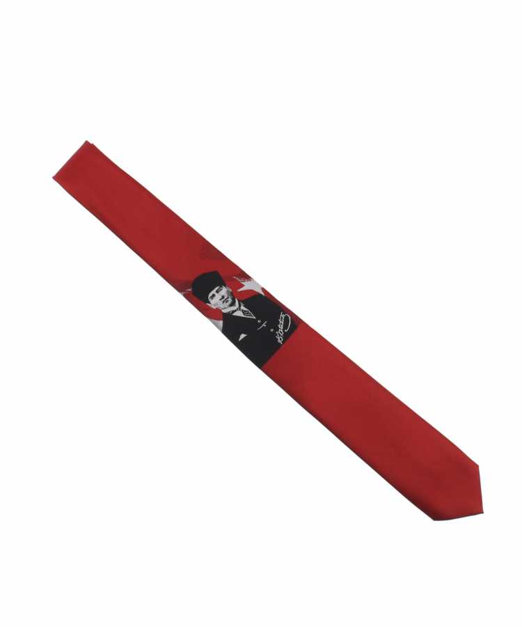 Atatürk Signed Patterned Red Woven Tie