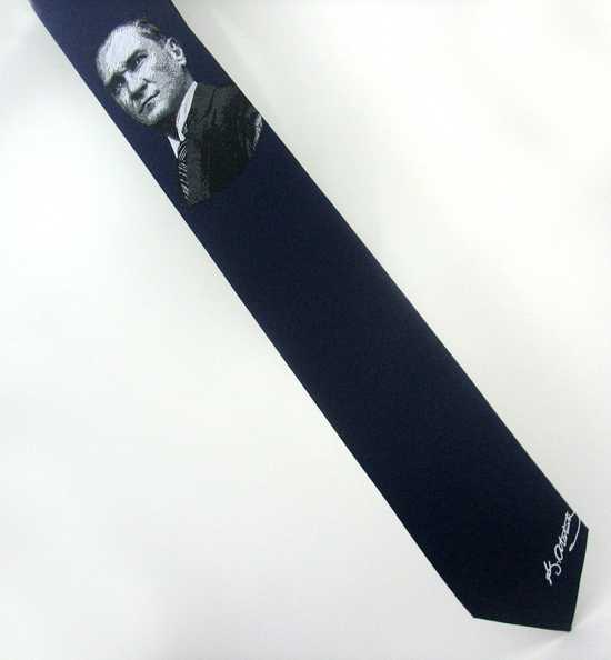 Atatürk Signature Patterned Texture Navy Blue Tie