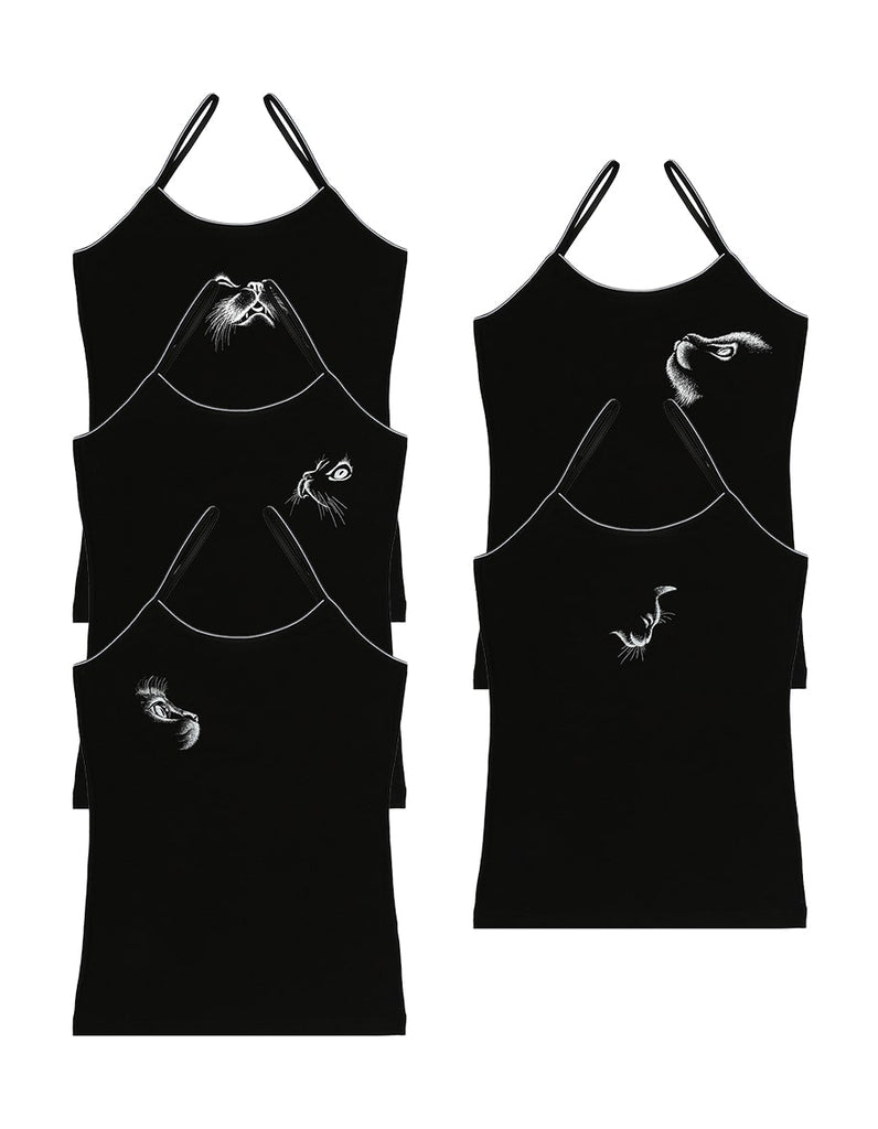 Women's Printed Black Camisole Set (5 Pieces)