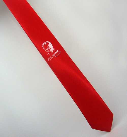 Atatürk Signature Printed Red Satin Slim Fit Tie
