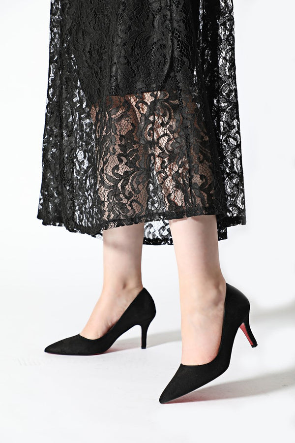 Women's Black Suede Heeled Shoes
