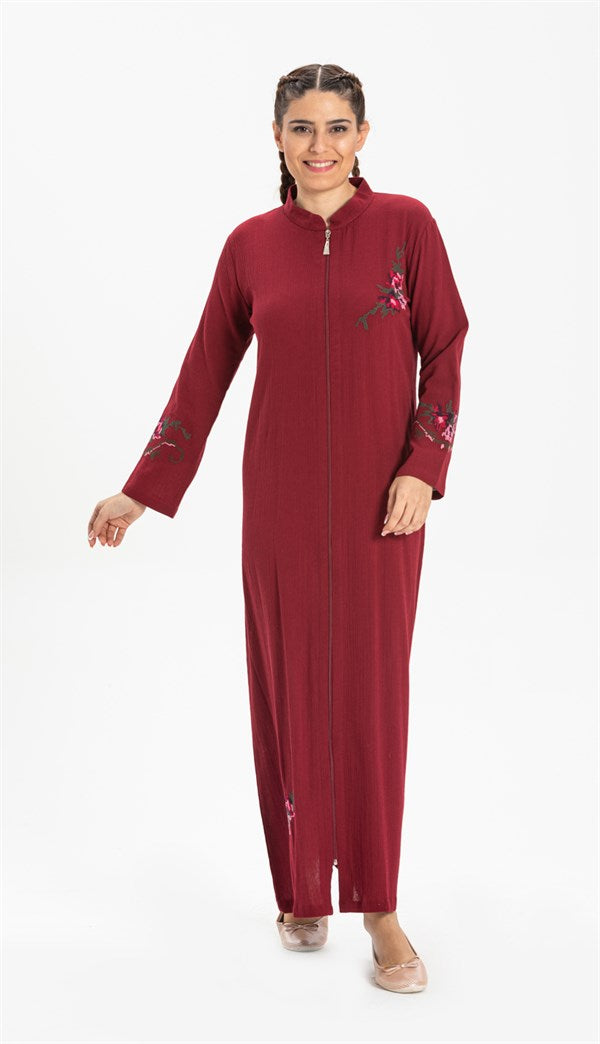 Women's Zipped Claret Red Abaya