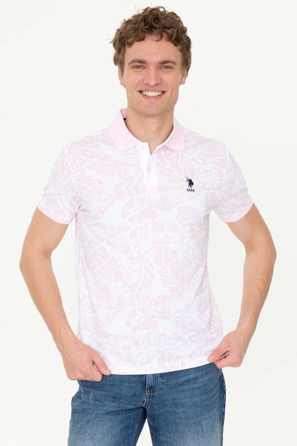 Men's Polo Collar Patterned Powder Rose T-shirt