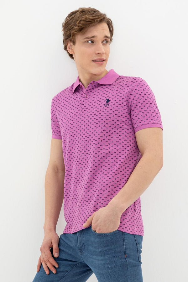 Men's Polo Collar Patterned Violet T-shirt