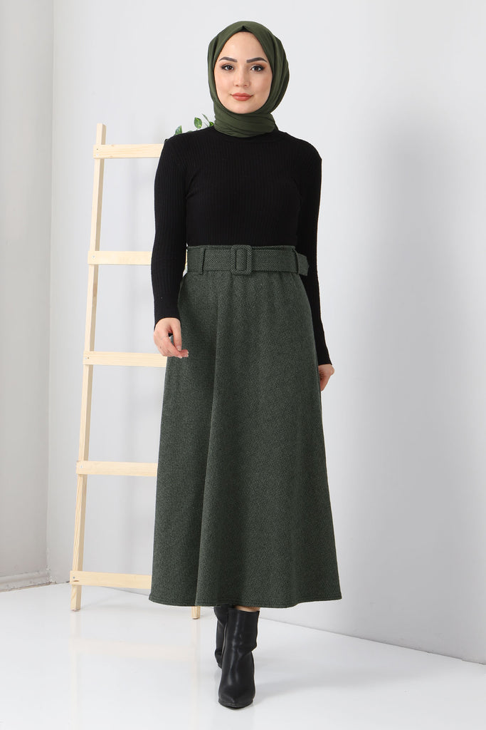 Women's Herringbone Pattern Khaki Long Skirt