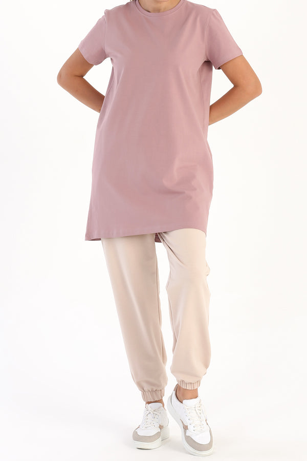 Women's Basic Long Dusty Rose Cotton T-shirt