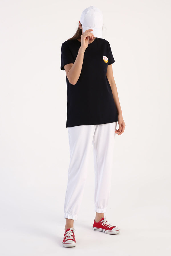 Women's Short Sleeves Printed Navy Blue T-shirt