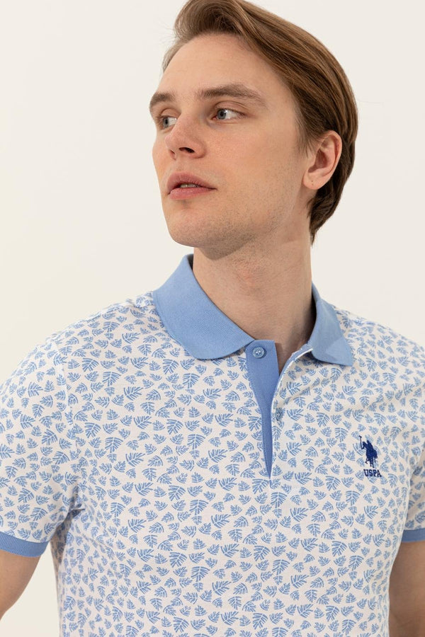 Men's Polo Collar Patterned Blue T-shirt