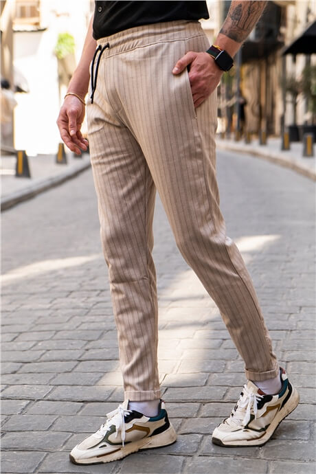Men's Elastic Waist Striped Pants