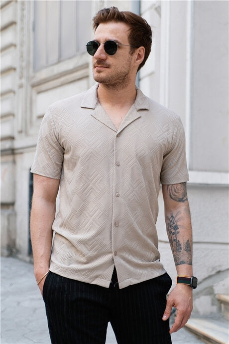 Men's Short Sleeves Jacquard Patterned Shirt