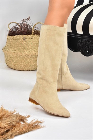 Women's Beige Suede Long Boots