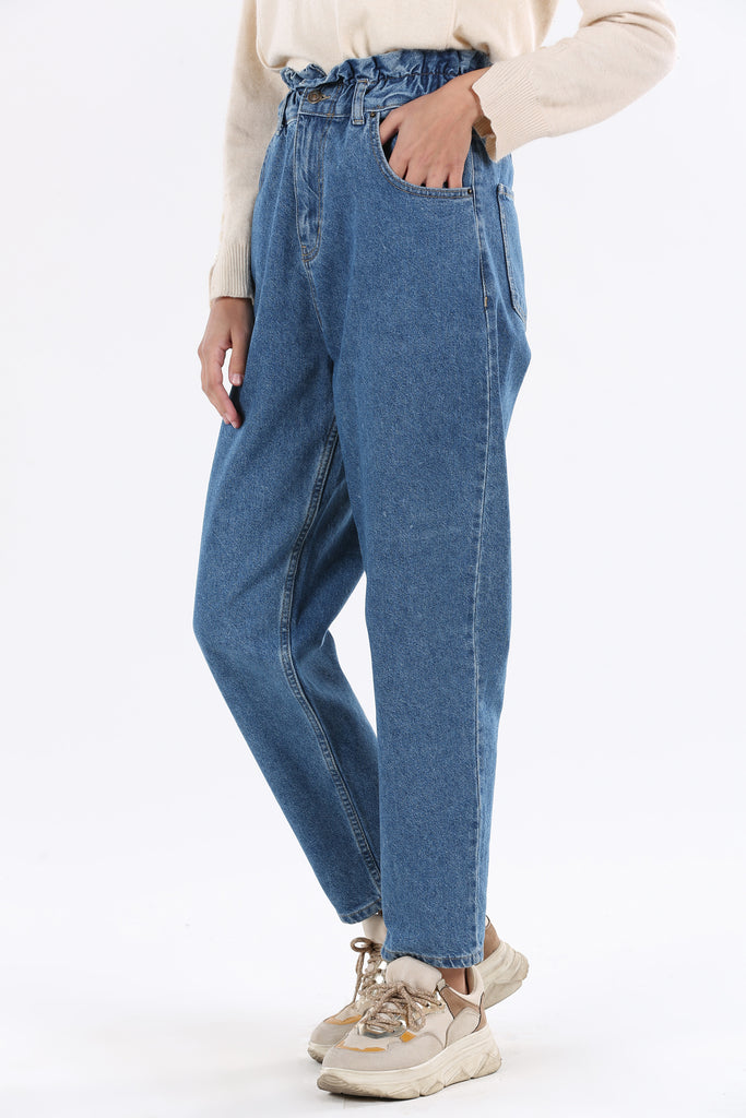 Women's Shirred Waist Blue Jeans