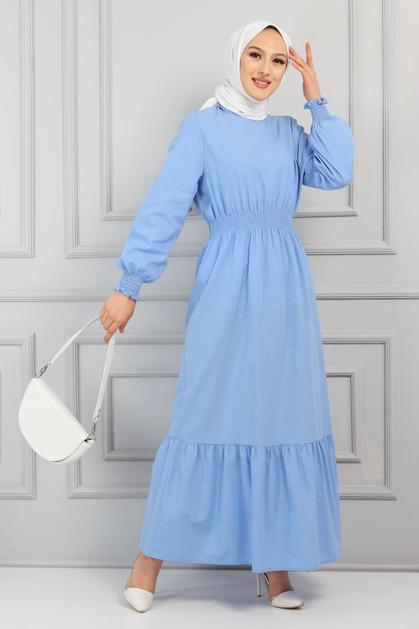Women's Elastic Waist Blue Dress