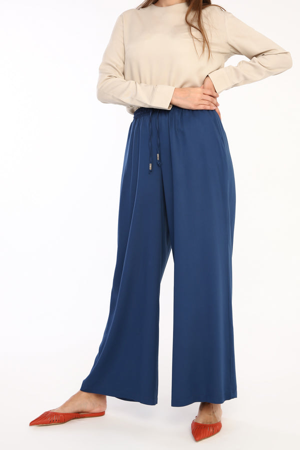 Women's Elastic Waist Indigo Viscose Pants