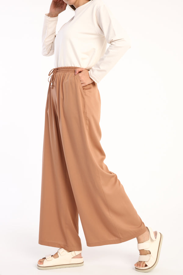 Women's Elastic Waist Light Brown Viscose Pants