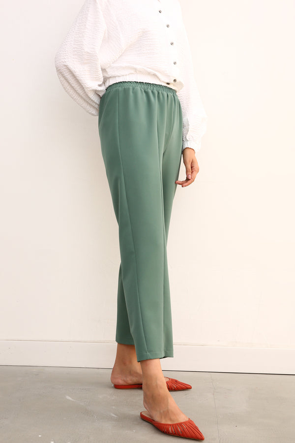 Women's Elastic Waist Green Pants