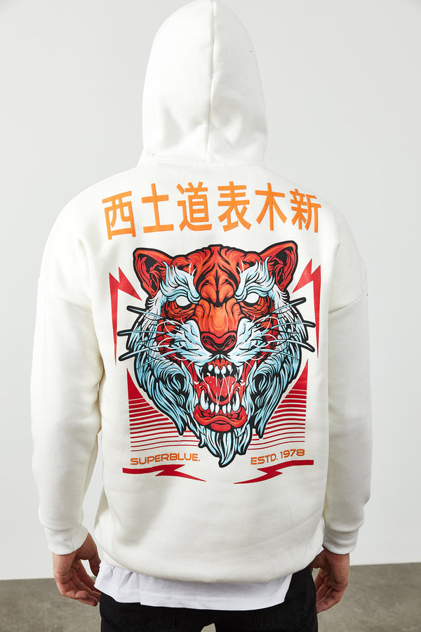 Men's Hooded Back Printed White Sweatshirt