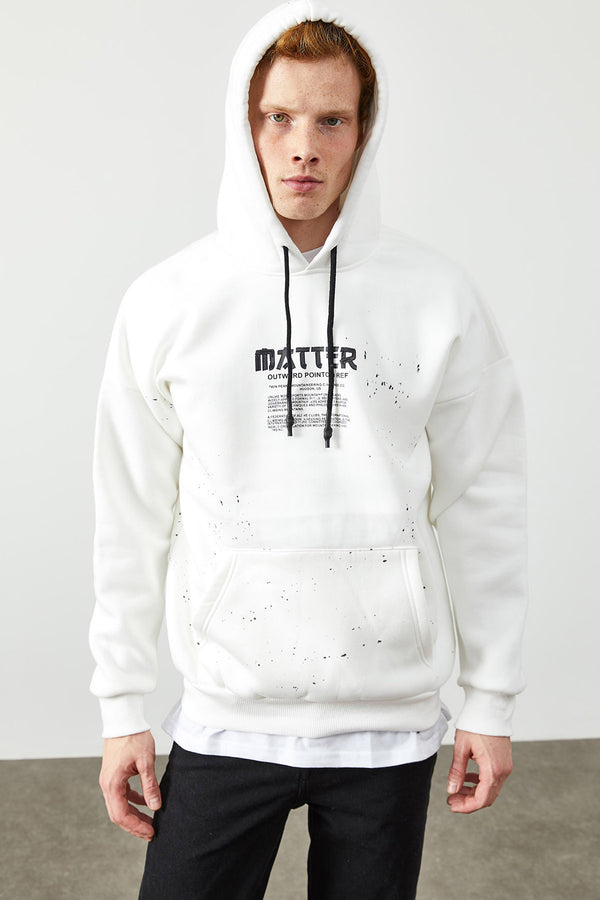 Men's Hooded Printed White Sweatshirt