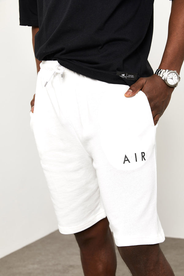 Men's Elastic Waist Printed White Shorts