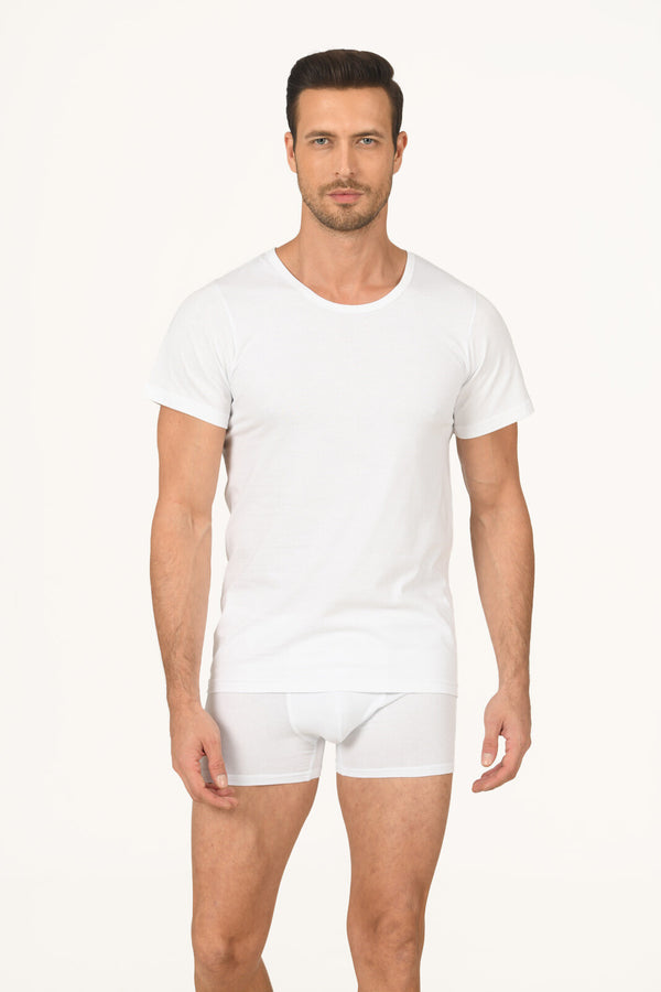 Men's Crew Neck Short Sleeves White Undershirt