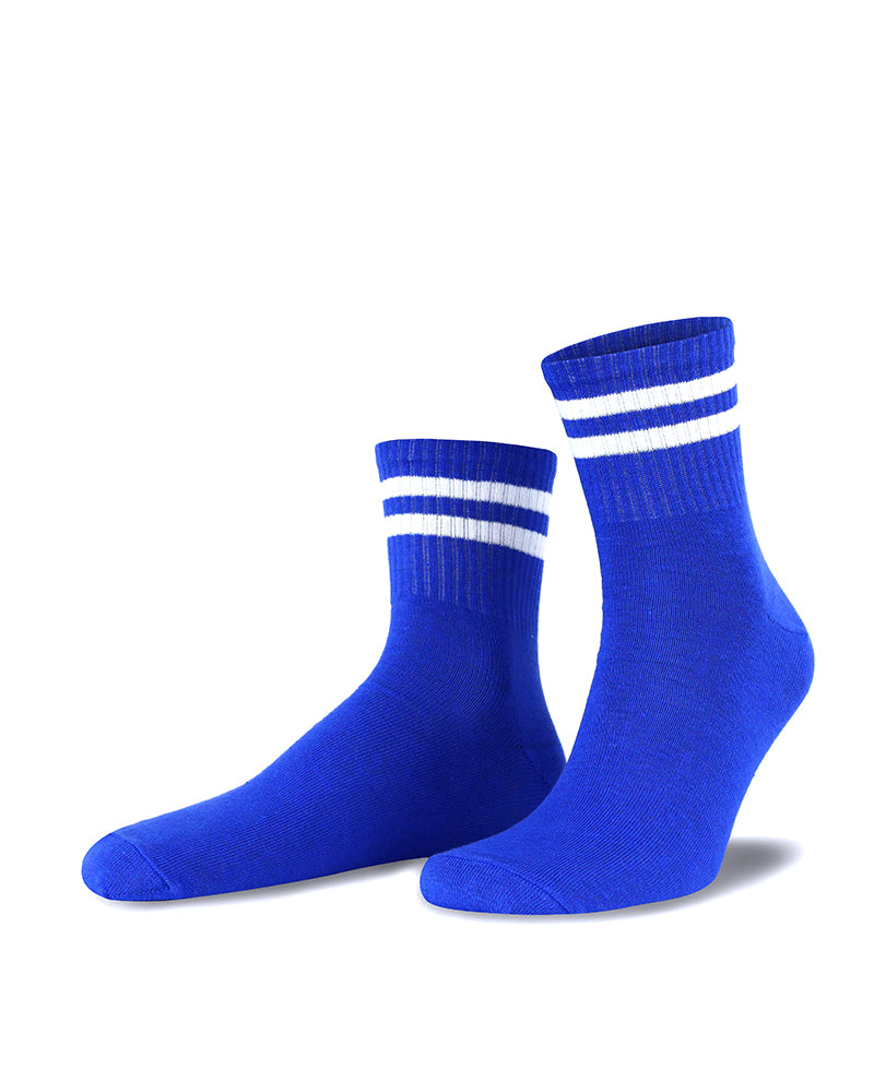 Men's White Striped Blue Tennis Socks