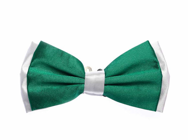 White Garnish Green Satin Bow Tie