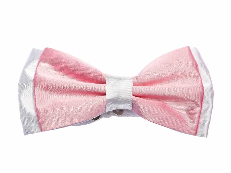 White Garnish Pink Satin Bow Tie