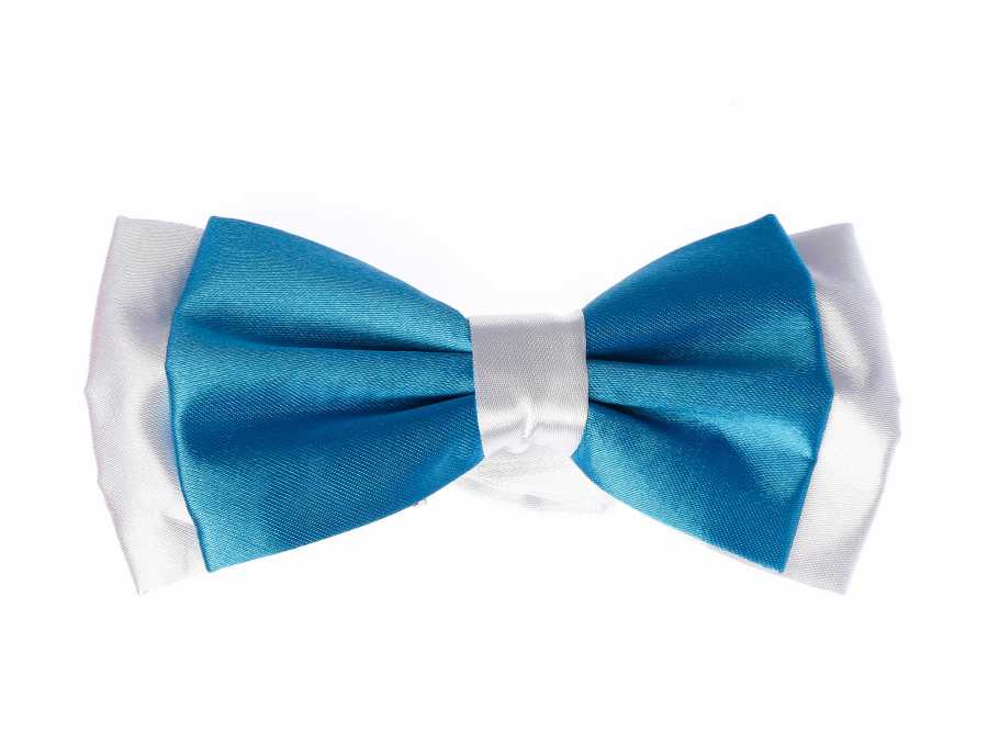 White Garnish Turquoise Satin Bow Tie