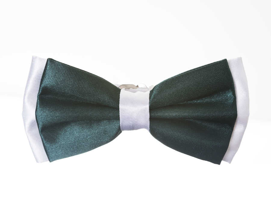 White Garnish Emerald Green Satin Bow Tie