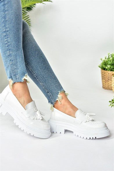 Women's Thick Sole White Moccasin Shoes
