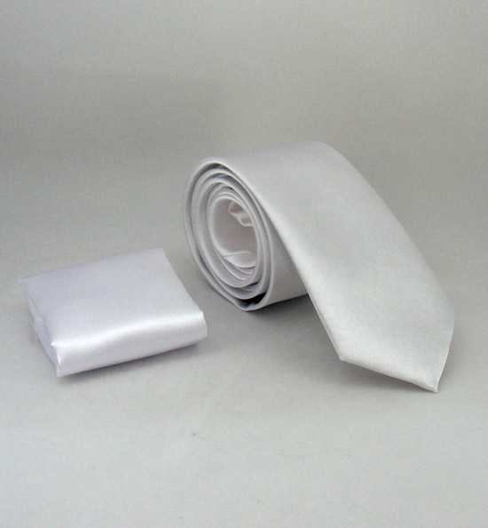 Plain White Satin Handkerchief Slim Fit Tie