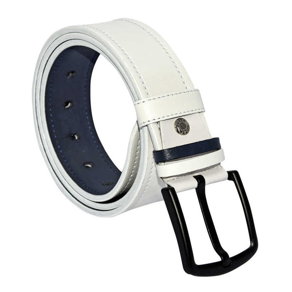 Men's Stitched White Artificial Leather Sport Belt- 4.5 cm