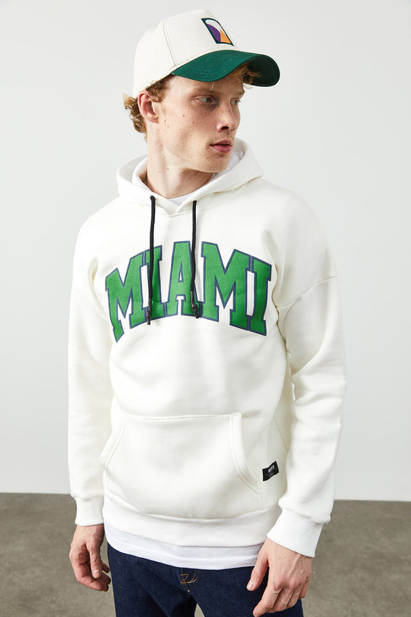 Men's Hooded Text Print White Sweatshirt