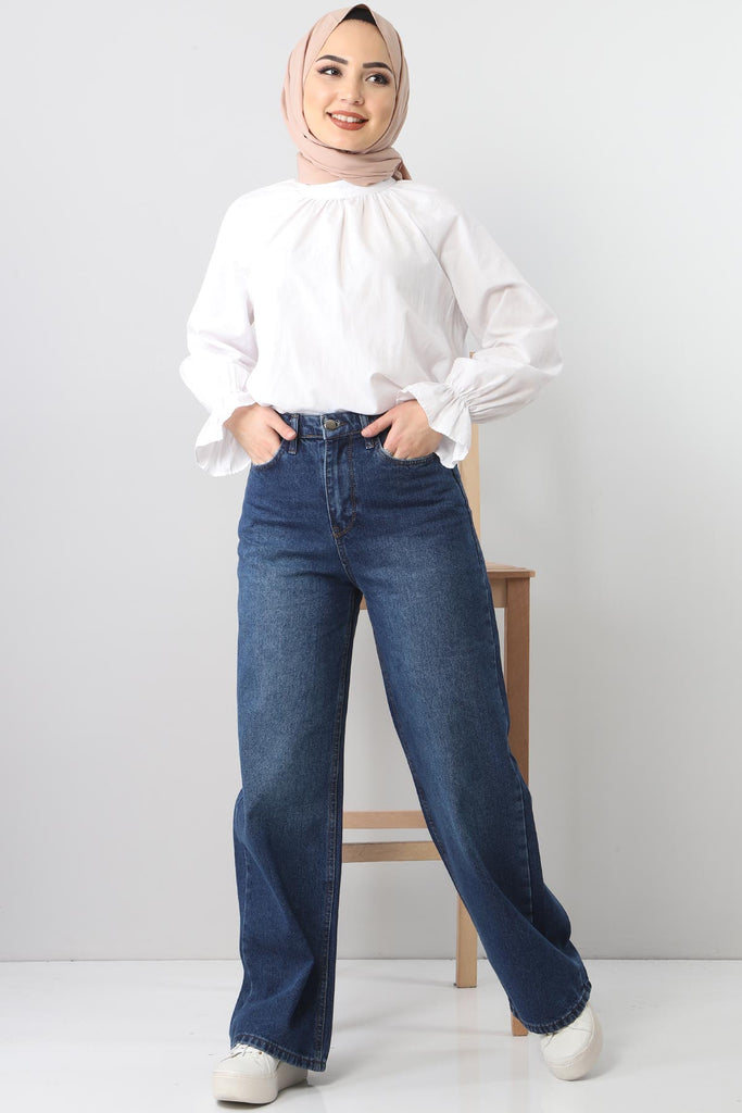 Women's Wide Legs Dark Blue Jeans