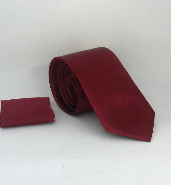 Plain Classic Claret Red Satin Handkerchief Tie