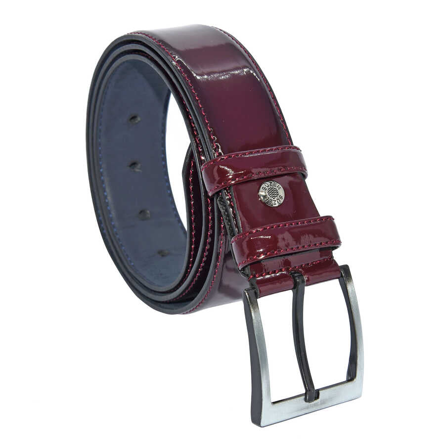 Men's Stitched Claret Red Patent Artificial Leather Classic Belt- 4 cm