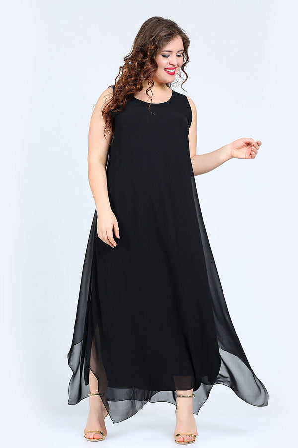 Women's Oversize Relax Fit Black Chiffon Evening Dress